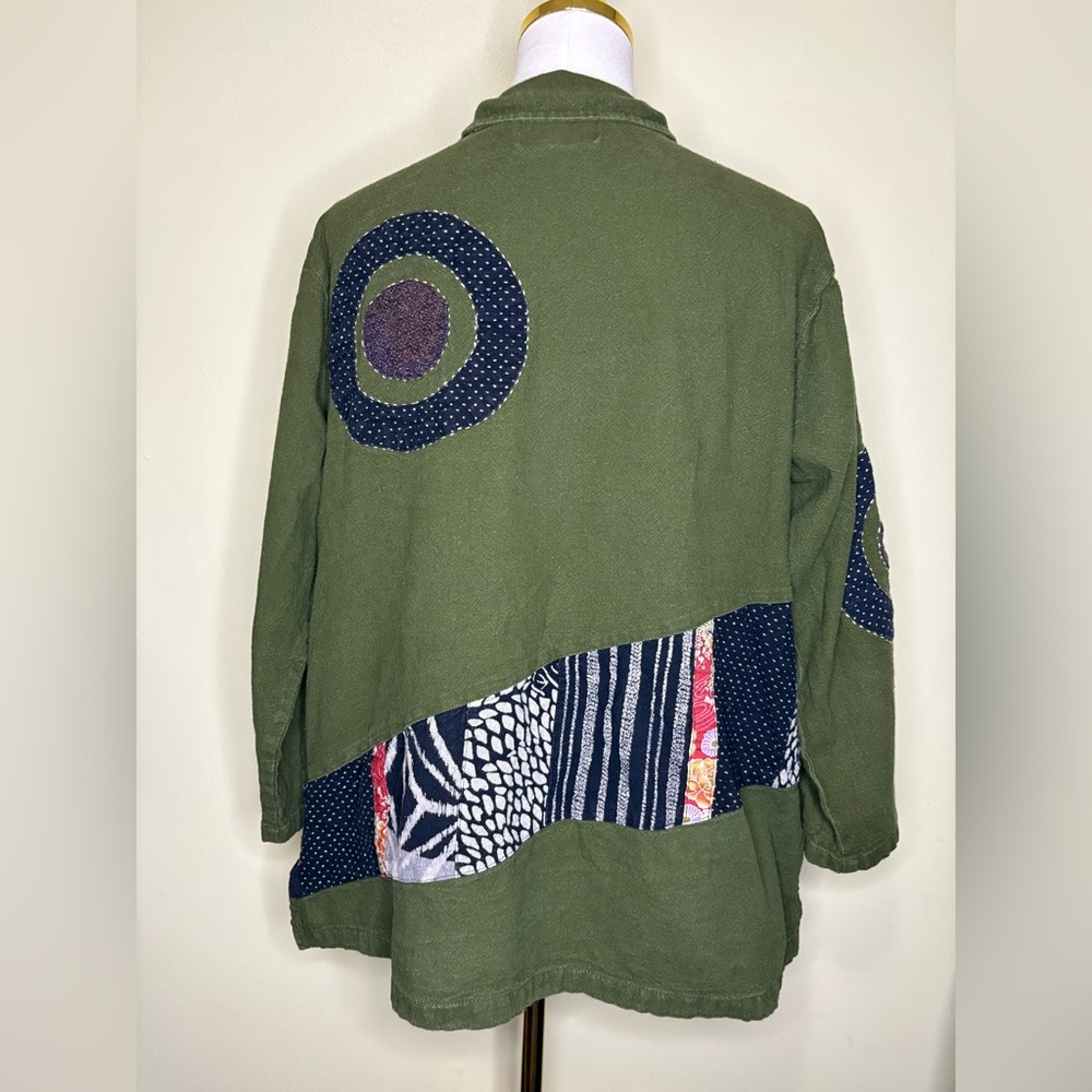 Olive Green Utility Jacket With Patchwork Design - image 6